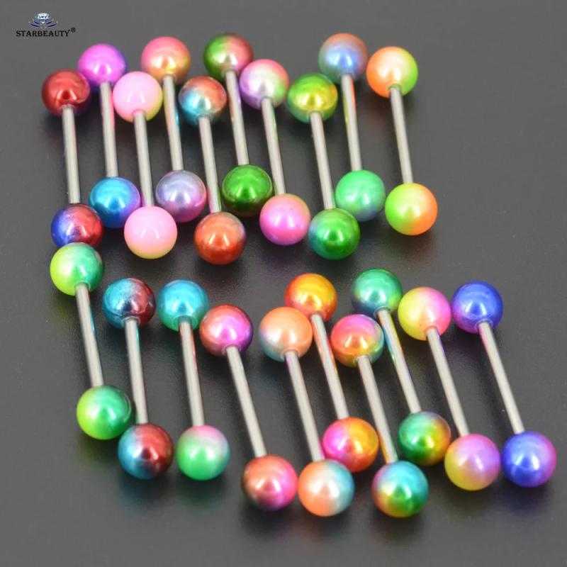 Painted Pearl Balls Tongue Barbell Surgical Steel Tongue Rings
