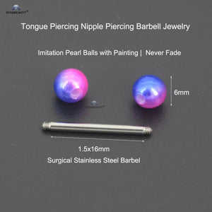 Painted Pearl Balls Tongue Barbell Surgical Steel Tongue Rings