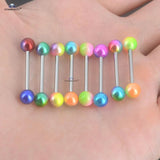 Painted Pearl Balls Tongue Barbell Surgical Steel Tongue Rings