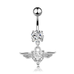 Heart Wing Crystal Navel Belly Button Ring Barbell Body Piercing