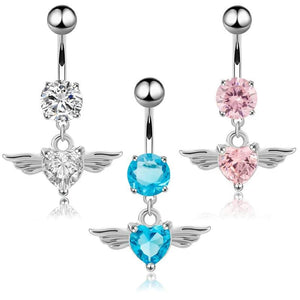 Heart Wing Crystal Navel Belly Button Ring Barbell Body Piercing