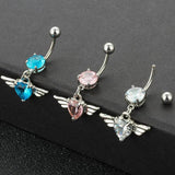 Heart Wing Crystal Navel Belly Button Ring Barbell Body Piercing