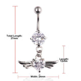 Heart Wing Crystal Navel Belly Button Ring Barbell Body Piercing
