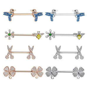 Bird Bee Scissors Leaf Nipple Ring Crystal Nipple Jewelry Piercing 14G