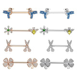 Bird Bee Scissors Leaf Nipple Ring Crystal Nipple Jewelry Piercing 14G