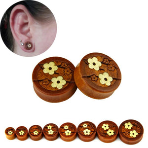 Flower Wood Ear Piercing Tunnel Plugs Ear Gauge 10mm-25mm Body Jewelry