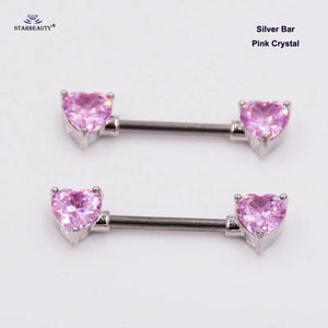 2 pcs Green Opal Nipple Ring 14G Heart Crystal Stainless Steel