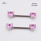 2 pcs Green Opal Nipple Ring 14G Heart Crystal Stainless Steel