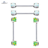 2 pcs Green Opal Nipple Ring 14G Heart Crystal Stainless Steel