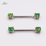 2 pcs Green Opal Nipple Ring 14G Heart Crystal Stainless Steel