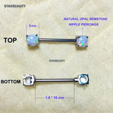 2 pcs Green Opal Nipple Ring 14G Heart Crystal Stainless Steel