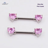 2 pcs Green Opal Nipple Ring 14G Heart Crystal Stainless Steel