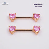 2 pcs Green Opal Nipple Ring 14G Heart Crystal Stainless Steel