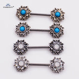 2 pcs Green Opal Nipple Ring 14G Heart Crystal Stainless Steel