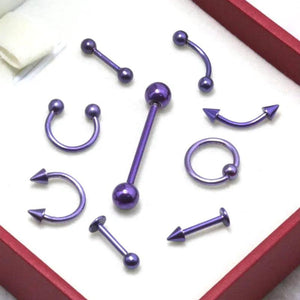 9pcs Purple Stainless Steel Captive Piercing Jewelry Set