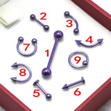 9pcs Purple Stainless Steel Captive Piercing Jewelry Set