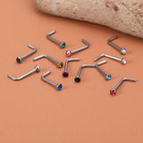 12pcs L Shape Crystal Nose Ring Set 20G