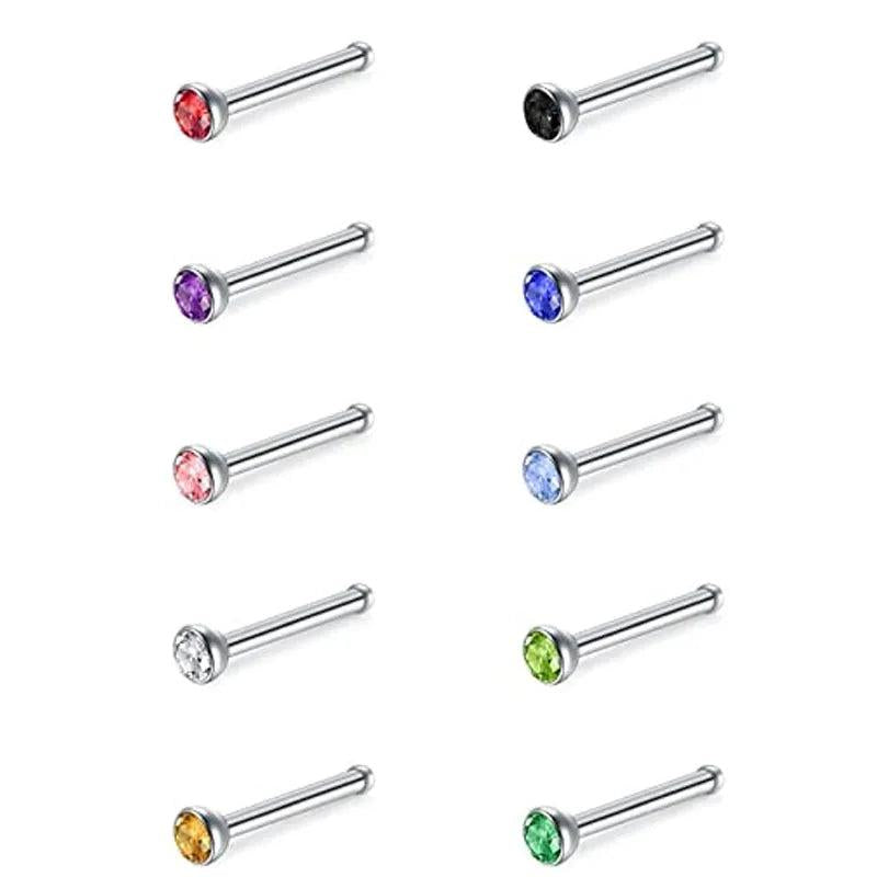 Crystal Nose Ring Sets L Shape Curve Mixed Color Straight Piercing Set
