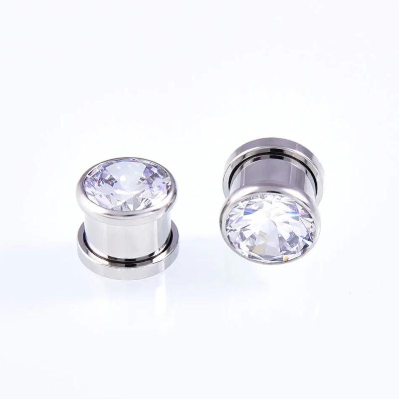2 Pcs CZ Zircon Flared Ear Plugs Surgical Steel Expansion Flesh Tunnel Piercing