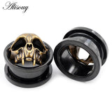 2PCS Stainless Steel Skull Ear Plugs Expander Gauges Piercing Body Jewelry