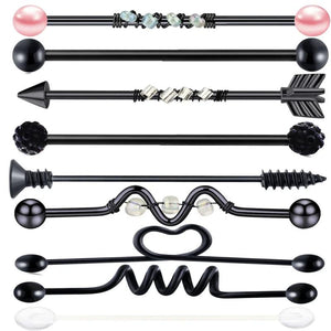 9PC Stainless Steel Heart Industrial Piercing Set Earring