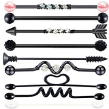 9PC Stainless Steel Heart Industrial Piercing Set Earring