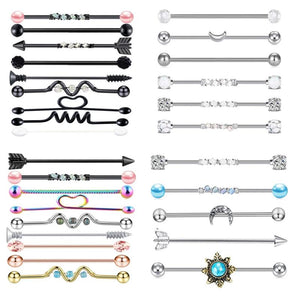 9PC Stainless Steel Heart Industrial Piercing Set Earring