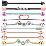 9PC Stainless Steel Heart Industrial Piercing Set Earring