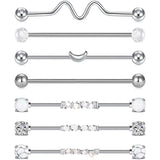 9PC Stainless Steel Heart Industrial Piercing Set Earring