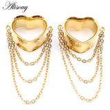 2pcs Stainless Steel Heart Chain Pendant Ear Plugs Tunnels Expander Gauges