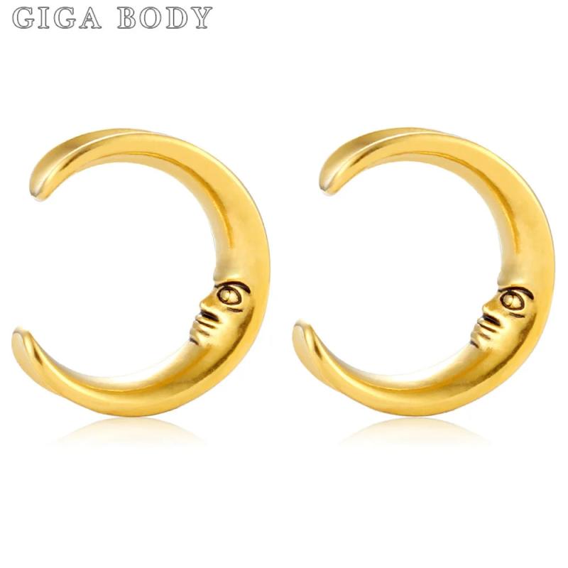 2PCS Saddle Moon Human Face Ear Weights Stainless Steel Ear Gauges