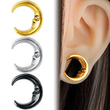 2PCS Saddle Moon Human Face Ear Weights Stainless Steel Ear Gauges