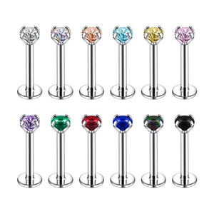 12Pcs 16G Zircon Lip Studs Stainless Steel Piercing Jewelry