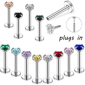 12Pcs 16G Zircon Lip Studs Stainless Steel Piercing Jewelry