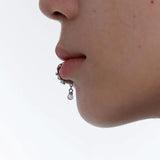 Metal Punk Lip Stud No Piercing Pearl Rhinestone Dangle Lip Clip