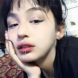 Metal Punk Lip Stud No Piercing Pearl Rhinestone Dangle Lip Clip