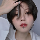 Metal Punk Lip Stud No Piercing Pearl Rhinestone Dangle Lip Clip