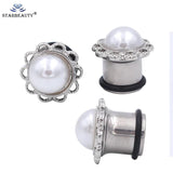 Starbeauty 6-16mm Pearl Ear Plugs Flesh Tunnel Stainless Steel Body Piercing
