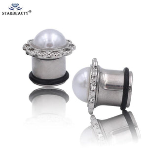Starbeauty 6-16mm Pearl Ear Plugs Flesh Tunnel Stainless Steel Body Piercing