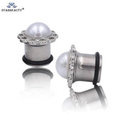 Starbeauty 6-16mm Pearl Ear Plugs Flesh Tunnel Stainless Steel Body Piercing