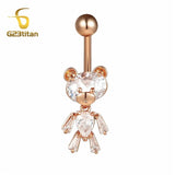 Zircon Bear Belly Button Ring Rose Silver Plated Navel Earring 14G