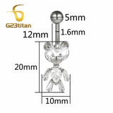 Zircon Bear Belly Button Ring Rose Silver Plated Navel Earring 14G