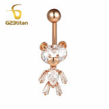 Zircon Bear Belly Button Ring Rose Silver Plated Navel Earring 14G