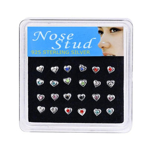 24PCS Heart Shape Nose Studs Crystal Nose Rings Colorful Nose Piercing