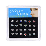 24PCS Heart Shape Nose Studs Crystal Nose Rings Colorful Nose Piercing