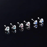 24PCS Heart Shape Nose Studs Crystal Nose Rings Colorful Nose Piercing