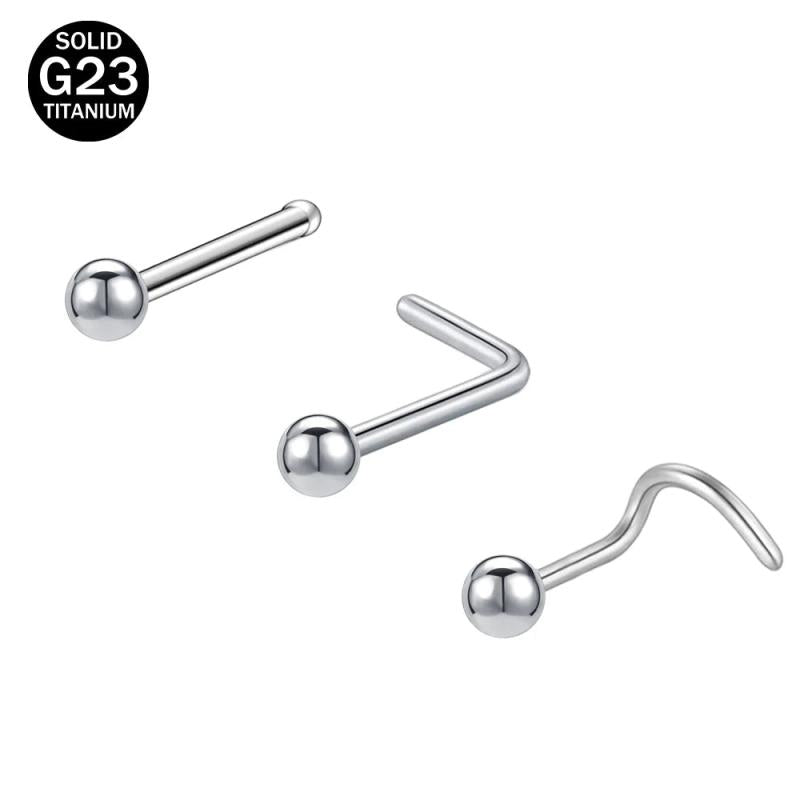G23 Titanium Nose Piercing Set 2/3MM Round CZ Crystal Nose Studs