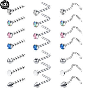 G23 Titanium Nose Piercing Set 2/3MM Round CZ Crystal Nose Studs