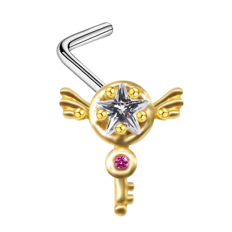 Star Stainless Steel Nose Stud Dangle Ring Jewelry Women