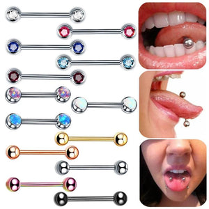1PC G23 Titanium CZ Nipple Shield Barbell Rings Opal Tongue Rin